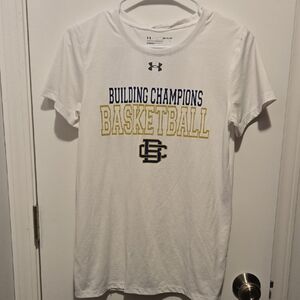Under Armour White Tee with Blue and Yellow Basketball Print